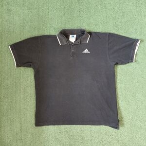 VINTAGE Adidas Embroidered Black Polo Shirt White Logo Size XL